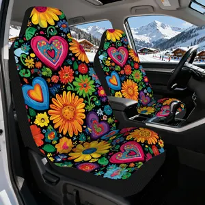2pcs, Car Front Seat Covers, Car Seat Protectors, Car Seat Cushions, Stylish Design with Vibrant Hearts and Blooms Pattern, Fits Most Vehicles, Durable Fabric, Machine Washable, Universal Fit for Cars, Trucks, SUVs, and Vans, Car Lover Accessorie