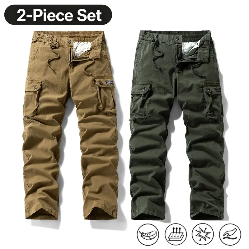Men’s vintage workwear pants two-piece set — straight-leg long pants with a drawstring waist, suitable for everyday wear and commuting, casual style.,clothes for back to school,first day of school outfits