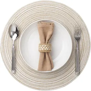 Round Placemats Set of 6 Woven, Washable, Braided Table Mats for Dining Table, Heat Resistant, Non-Slip Circle Place Mats(Cream)