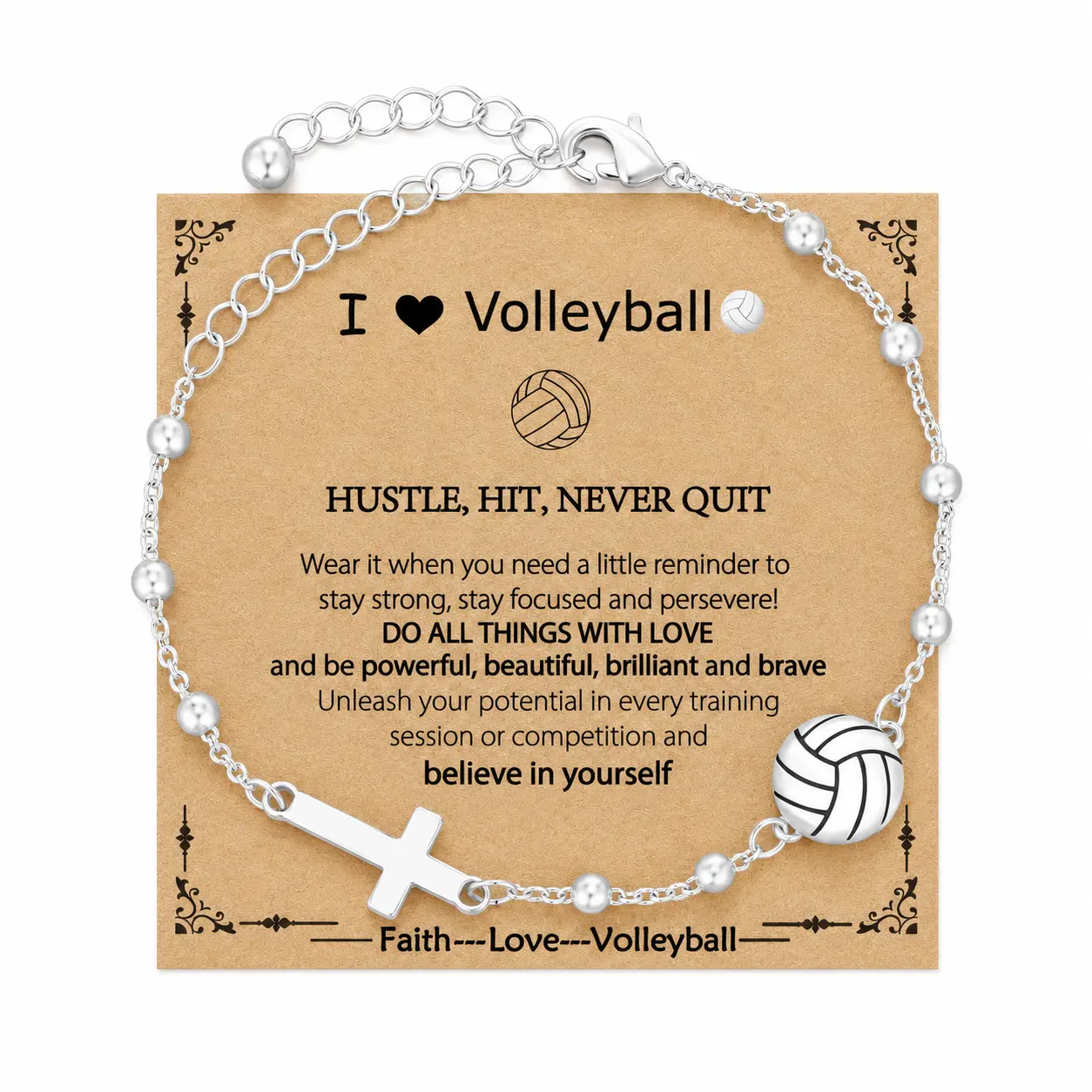 Silver Volleyball Bracelet for Women - Adjustable Chain Sports Theme Jewelry with Cross Charm, Volleyball Pendant Team Gift for Players, Birthday & Appreciation Gifting ：210