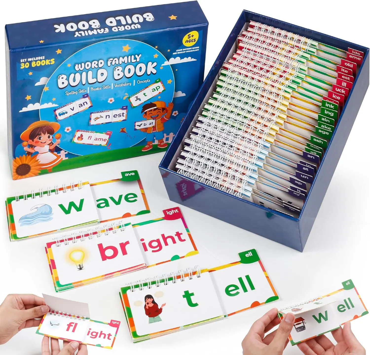 30 pages Read and Rhyme Books, Phonics Flash Cards, Word Family Build Book, Learn to Read Sight Words Flash Cards Kindergarten, Phonics Flip Books for Kids