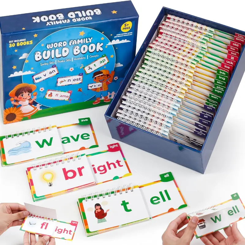 30 pages Read and Rhyme Books, Phonics Flash Cards, Word Family Build Book, Learn to Read Sight Words Flash Cards Kindergarten, Phonics Flip Books for Kids