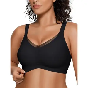 Womens Wireless Bras V Mesh Comfortable Bralette Supportive Tshirt Bra No Underwire Seamless Push Up Everyday Bras