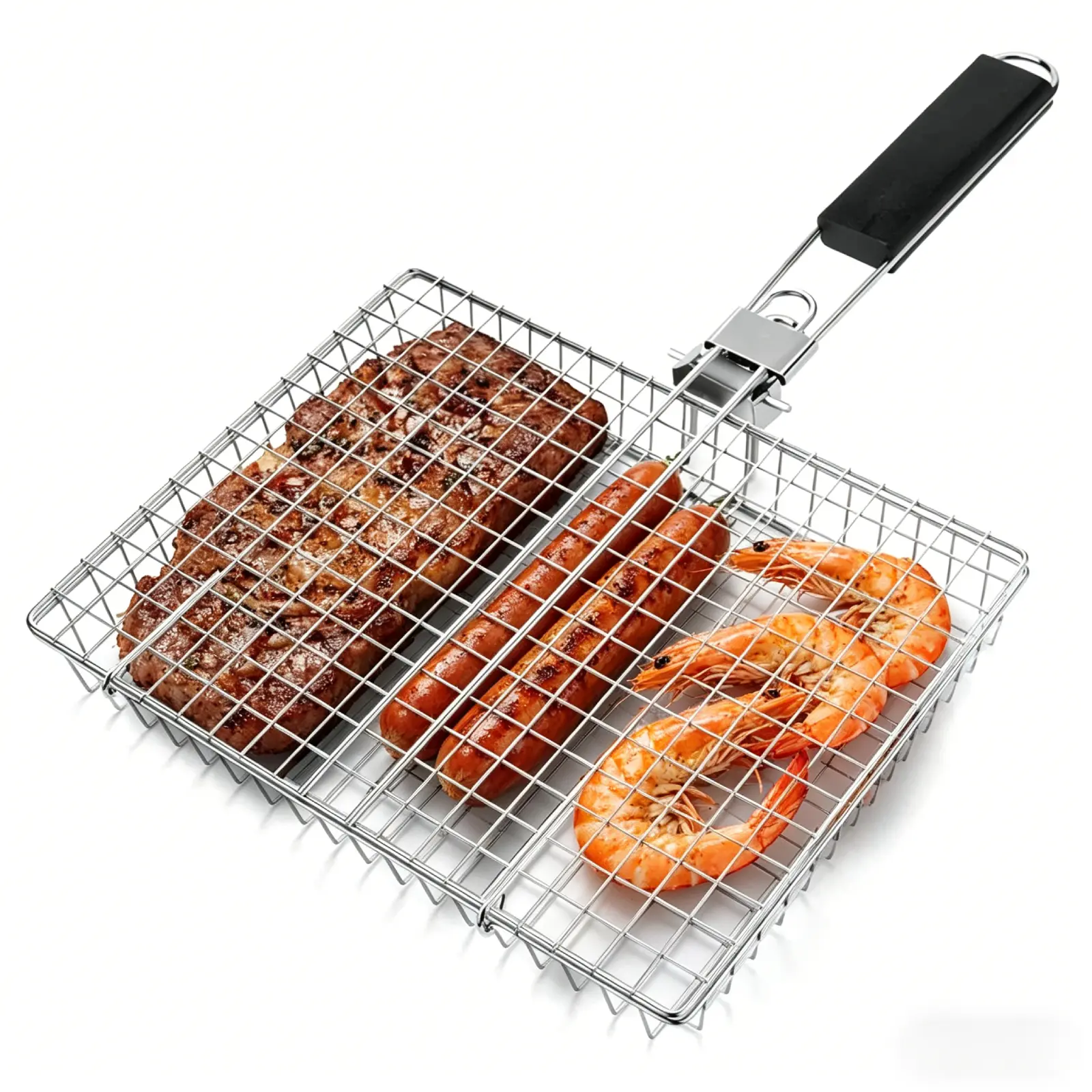 summerwins Rectangular Carbon Steel Outdoor BBQ Grill Net - Single Sheet Grid Rack with Handle, Thick, Durable, Easy-to-Use Barbecue Utensils for Home & Festive Outdoor Cooking