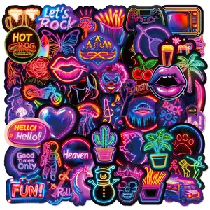 50 Sheets Creative Neon Graffiti Stickers for Luggage & Laptop Decals, Unique Non-Repeating Designs, Perfect Decorations
