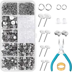 Hypoallergenic Earring Posts and Backs, 1800pcs Stainless Steel Stud Earring Kit with Earring Base Studs, Earring Backs and Jump Rings for Clay, Resin, Pearls, Jewelry Making and Crafting