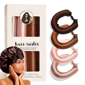 4-piece satin no-heat curling rod set - extra-large flexible curling rods, no-heat curling device, suitable for overnight use, soft curling rods, gentle on hair, no-heat curling device suitable for women, a must-have styling tool for the lazy