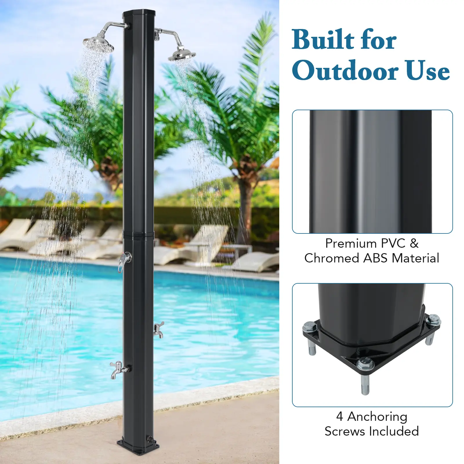 COSTWAY - 9.3 Gallon Solar Heated Outdoor Shower with Dual Shower Heads-Black COSTWAY - 9.3 Gallon Solar Heated Outdoor Shower with Dual Shower Heads-Black
