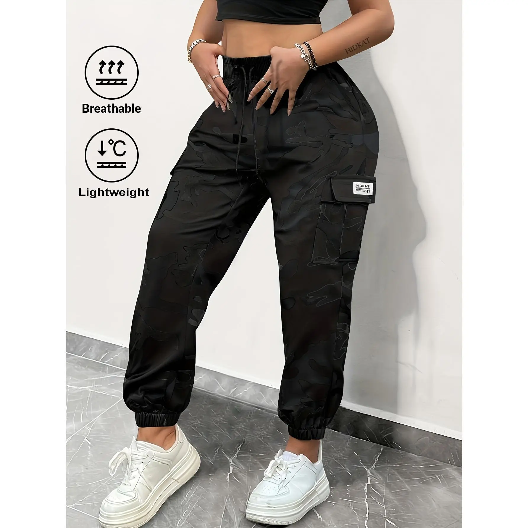 Women's Camouflage Print Cargo Joggers, Breathable Cotton Blend Material, Multi-Size Loose Comfortable Fit, Drawstring Waist Durable All-Season Design, Ideal for Everyday & Outdoor Wear | SummerVibes SummerVibes