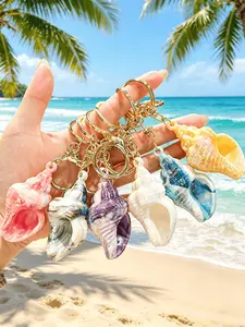 6pcs Iridescent Gradient Conch Shell Keychain Set Ocean Seashell Pendant with Gold Key Ring Aesthetic Backpack Bag Charm Summer Beach Vacation Gift for Women Girls Teens Ocean Lovers Keychain Accessories