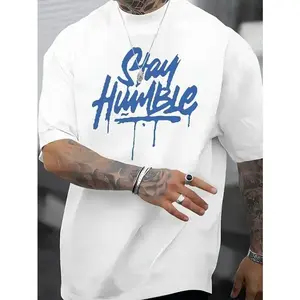 Men's Shortsleeve Round Neck Loose-Fit Athletic Graphic Tee - Blue Baseball-Style Menswear Apparel, Handwritten-Font Graphic, Soft Breathable Clothes, Ideal for Casual Summer Outfits, Sporting Events