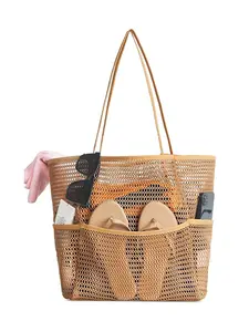 1Count Large Capacity Handmade Beach Bag - Mesh Bohemian storage bag, a must-have for beach vacations. Ladies' pool bag, a must-have for travel, swimming pools, families, cruises, and shopping. Reusable, available in multiple colors Beach Tote