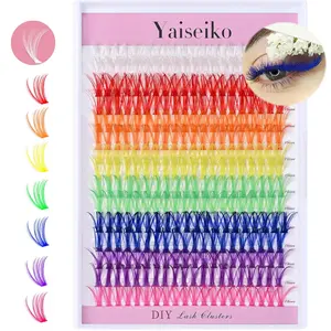 Colorful Lash Extension Kit with 300 Pcs 40D Colored Lash Clusters, Bond and Seal and Applicator 14 16mm Color DIY Eyelash Individual Lashes for Beginners Self Application DIY at Home, by Yaiseiko