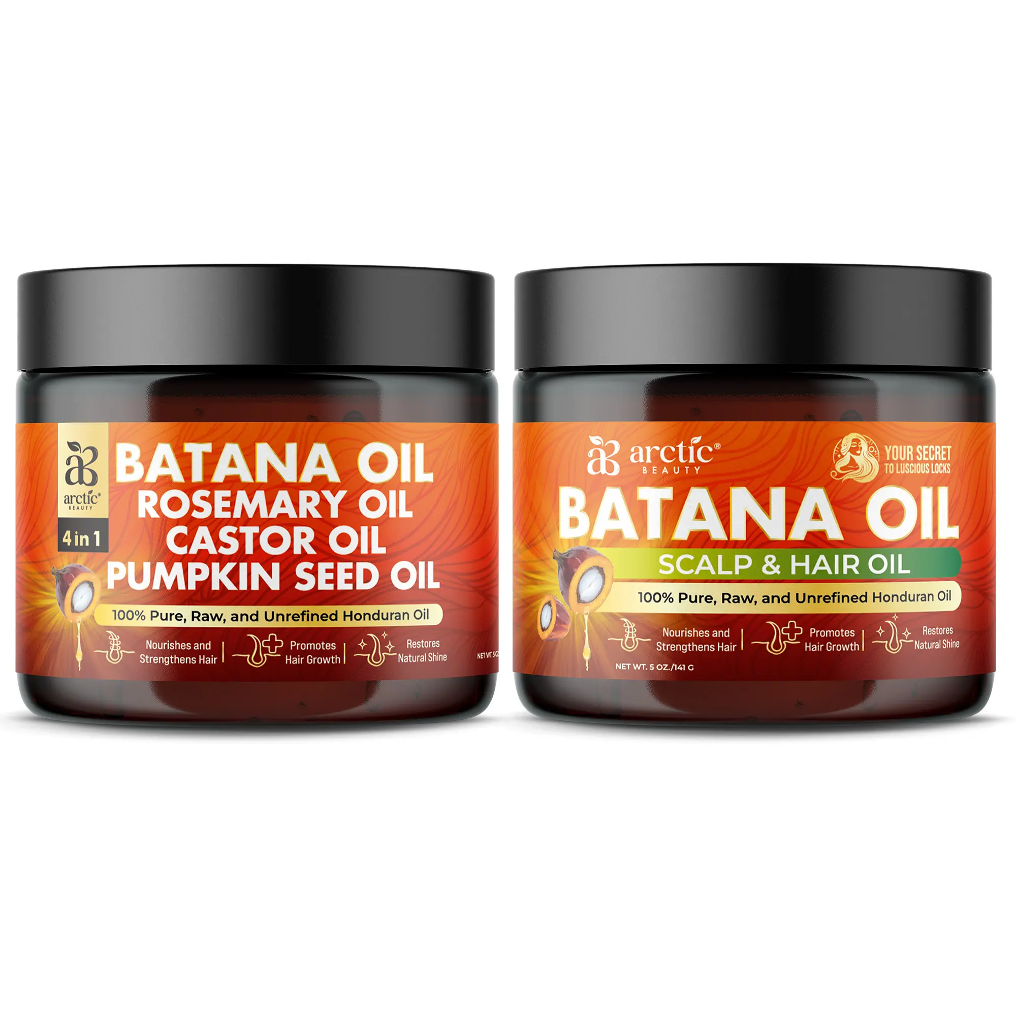 Arctic Beauty Ultimate Hair Growth Support - Batana Oil Bundle - Regular & 4-in-1 Haircare Combo - For Lengthening, Thickening, and Nourishing Support - Made in USA - (5 oz)