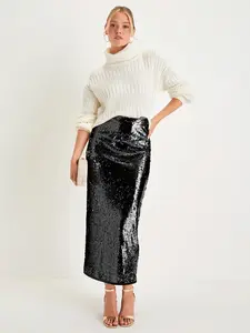 Women's Sequin Long Skirt, Elegant Shiny Design, Fashion Versatile, Perfect for Formal Evening Parties and Gatherings, Loose-Fitting H-Type, Natural Waist