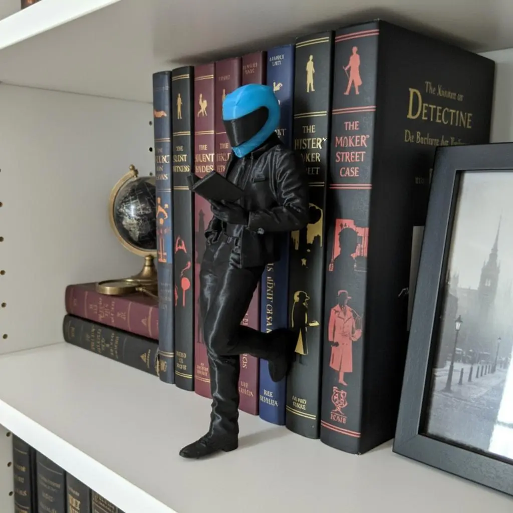 Reading Biker| Bookshelf Decor|Red And Blue Helmet Color