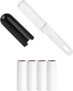 Travel Lint Roller for Clothes Mini Foldable Lint Roller with Cover and 4 Refills Total 150 Extra Sticky Sheets Travel Size Pet Hair Remover Roller (Black)