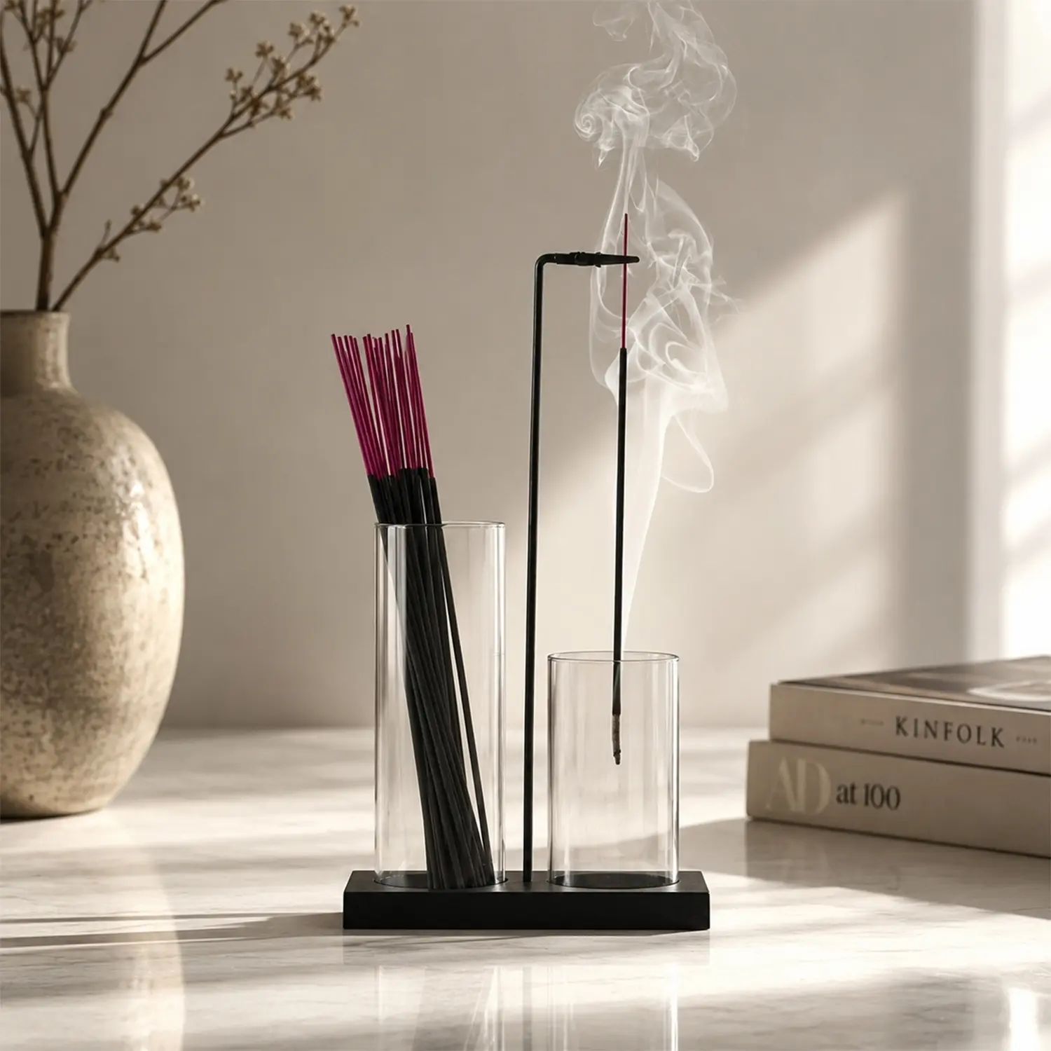 2 in 1 Incense Holder for Sticks Incense Burner Holder with Storage,Glass Upside Down Incense Holder for Sticks with Glass Ash Catcher for Meditation Yoga Spa Room Home Decor