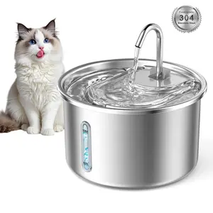 stainless steel cat fountain Pet Water Fountain 3L/101Oz, Plug-in with Quadruple Filtration System Stainless Steel Elbow Window Design for Real-time Water Level Monitoring Automatic Gravity Feeder
