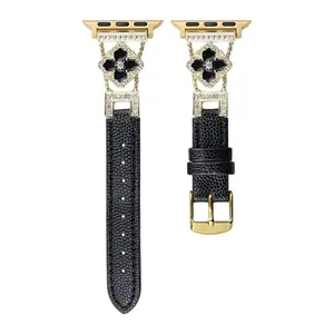Elegant Floral Leather Band For Apple Watch