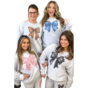 Big On Bows Graphic Sweatshirt - Unisex Casual Style, Polyester, Black & Blue Options, Fit, Unisex Design Basic, Everyday Wear Cherry Blossom, Denim Satin Mocha Options