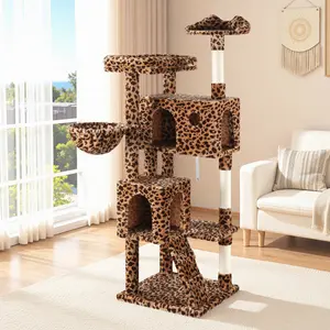 HOOMIC 64-Inch Large Cat Tree – Multi-Level Cat Tower with Durable Activity Center for Indoor Cats,Beige/Dark Grey/Grey/Pink/Leopard Print & Spot Patterns