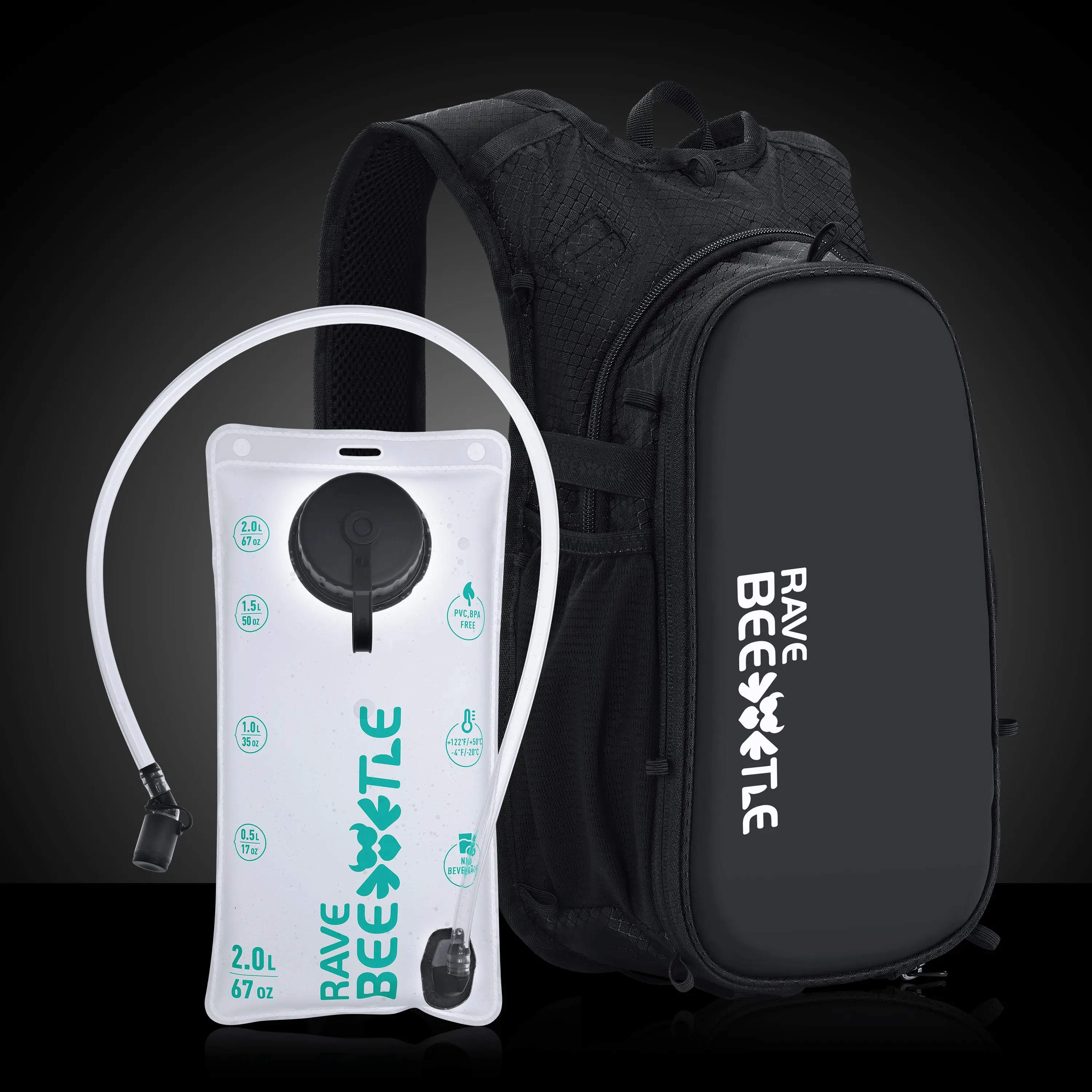 RaveBeetle Elytra AIR Hydration Backpack – Lightweight Festival Pack with 2L Water Bladder (Black)