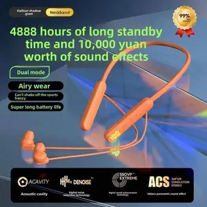 Haifsun Shadow Giant Neckband Bluetooth Headphones - 4888-Hour Long Standby, Premium Sound Effects, Digital Noise Cancellation, 360° Air Conduction Stereo, Orange, Audio, Earbud