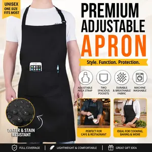 Adjustable Waterproof Oil-Resistant Polyester Apron with Pockets, Unisex, Easy Clean, Comfortable, Kitchen Essential, Back-To-School