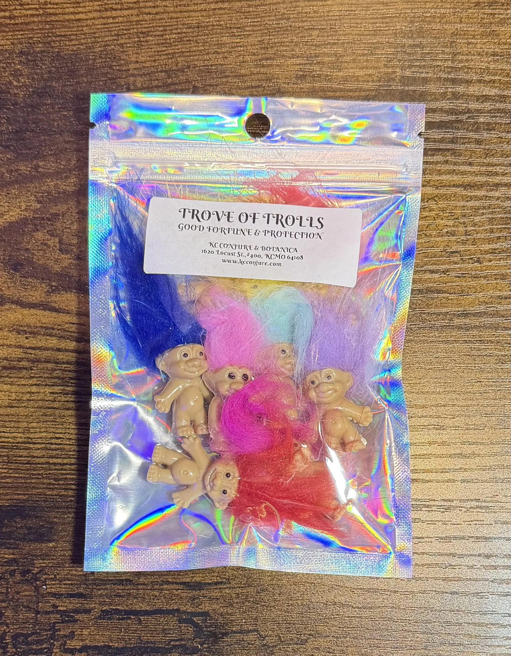 TROVE OF TROLLS - 8 Piece Set of Colorful Wild Haired Troll Dolls for Good Luck and Protection 2 1/2 Tall 1 Inch Wide Danish Legend