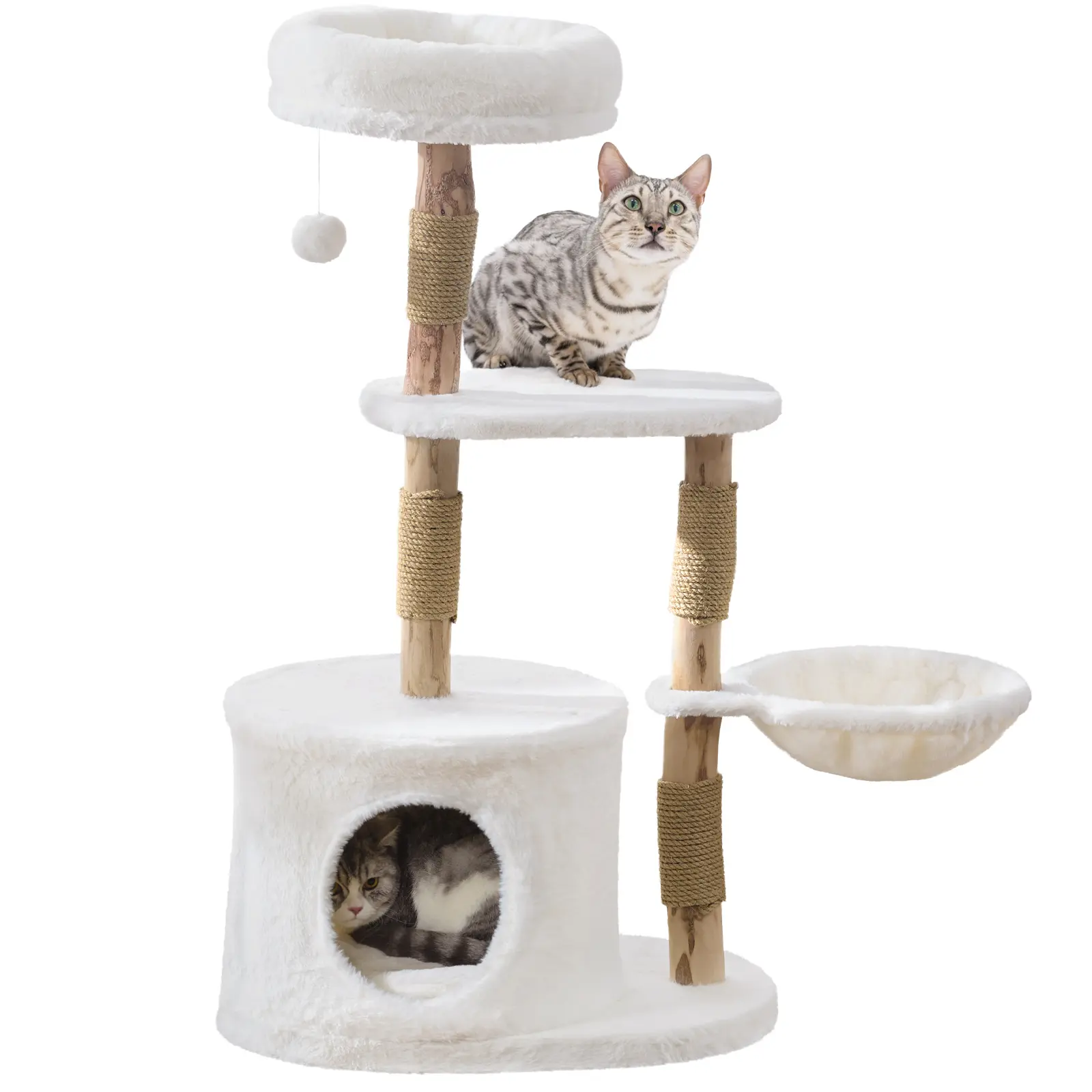 YOCAN Solid Wood Multi-Level Cat Tree – Modern Indoor Cat Condo with Natural Sisal Scratching Posts, Space-Saving Wooden Climbing Tower for Small & Medium Cats