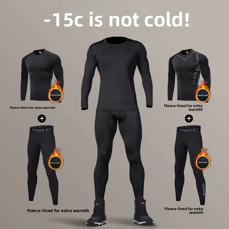 Men's Sports Thermal Underwear Set, Warm Fleece Base Layer with High Stretch and Elastic Fit for Winter Sports, Color Block, Athletic, M, 4Xl, Male, Fleece Lined, Colorblock, Windproof, All-In-One Athletic