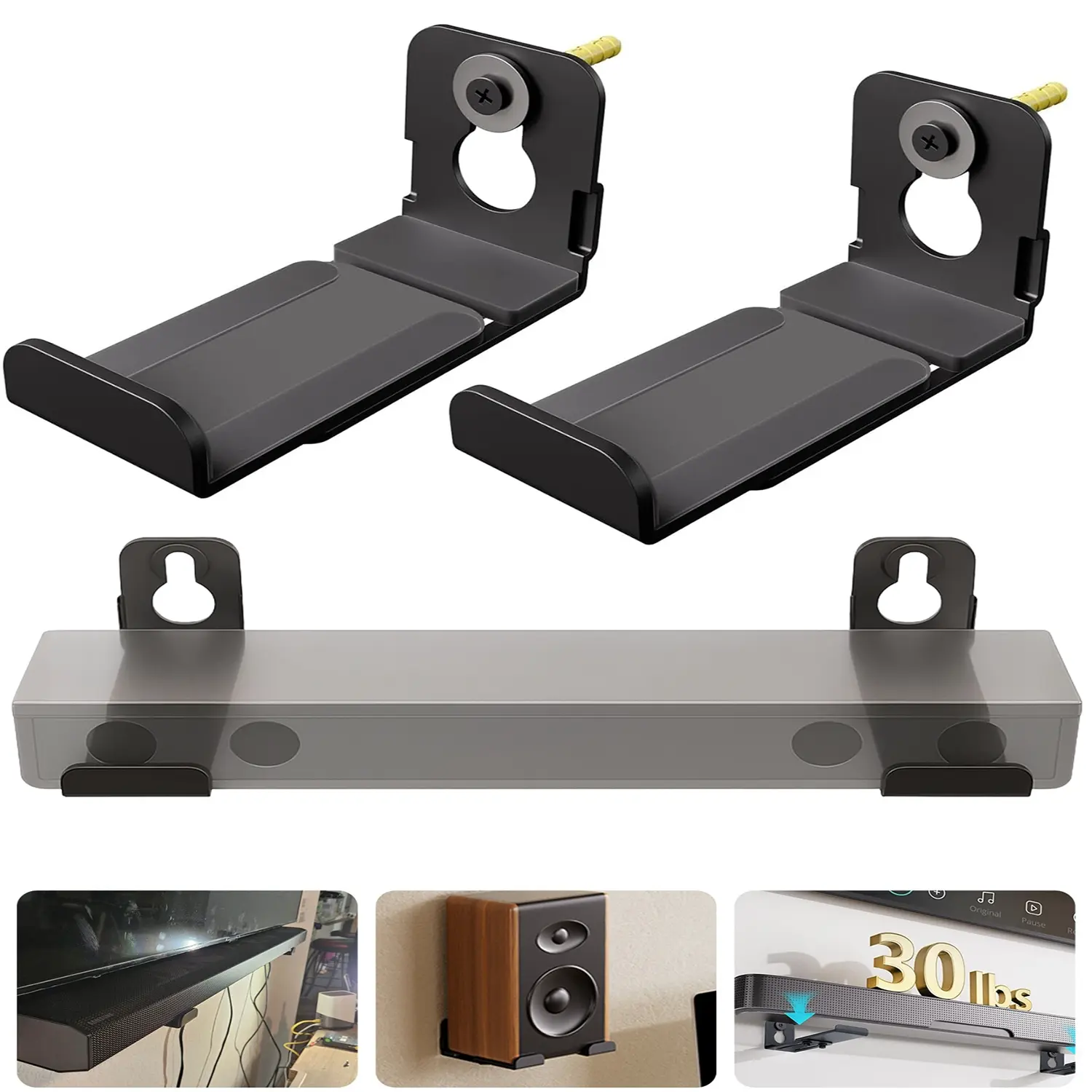 Adjustable Depth & Length Wall Mount Speaker Stand, Adjustable Mount Bracket, Fits 3.4-5.8 Inch Depth/4.13-6.10 Inch Length, 30 Lbs Load Capacity, Audio Equipment