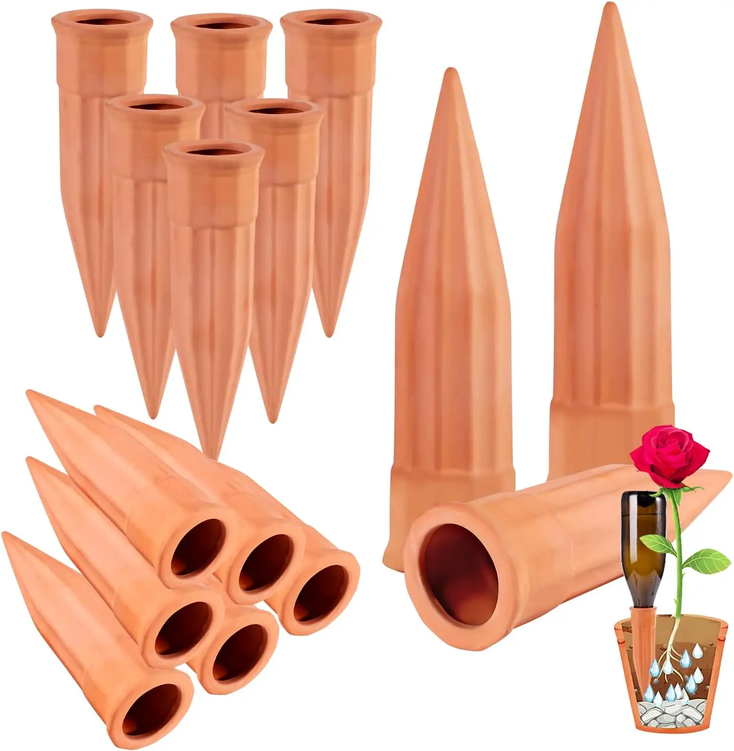 15 Pack Terracotta Self Watering Plant Stakes - Automatic Plant Waterer Spikes for Indoor Outdoor Plants, Vacation Plant Watering System