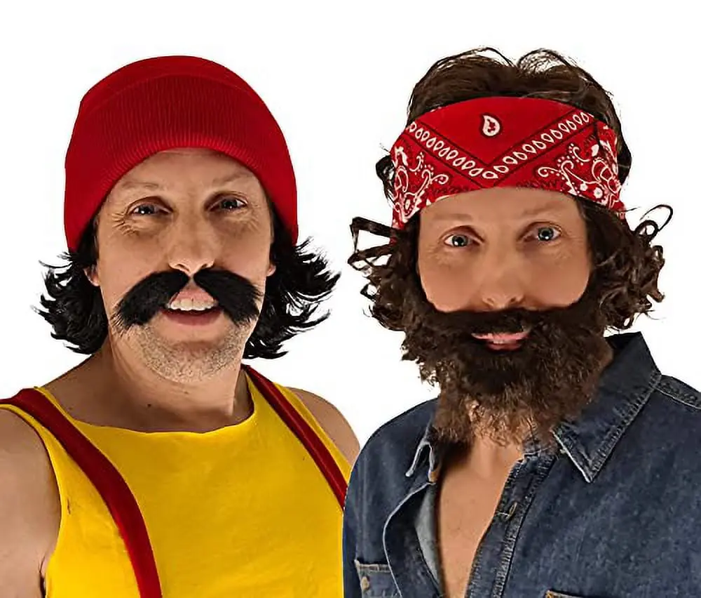 Costume Set Bandana Wig and Beard with Beanie Mustache Wig Set - Cheech and Chong for Halloween