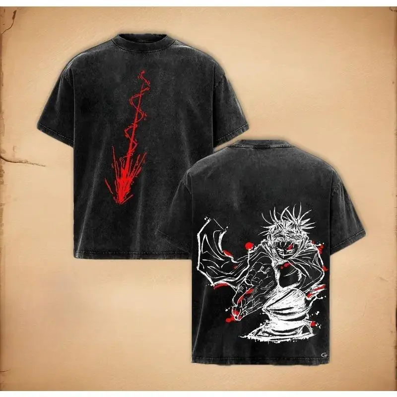 Men's Jujutsu Kaisen Choso Graphic T-Shirt - Round Neck, Short-Sleeve, Distressed Washed Cotton, Vintage Streetwear, Fitted Unisex Festive Casual Merch Top, Figure