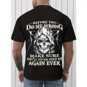 Men's Short-Sleeve Round Neck Edgy Grim Reaper Graphic T-Shirt, "Before You Do Me Wrong" Gothic Skull Streetwear, Sporty Sports Tops for Casual Wear