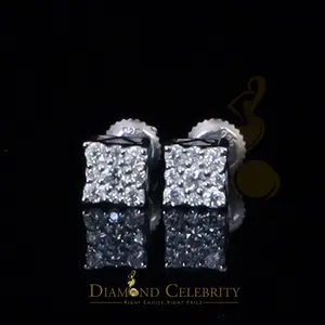 Diamondcelebritees Women's/Men's 925 Silver White 0.25ct VVS 'D' Moissanite Square Stud Earrings