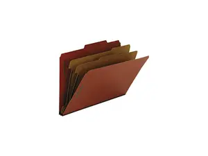 Pressboard Classification Folder, 2" Exp, 2 Dividers, Legal, Red, 10/B