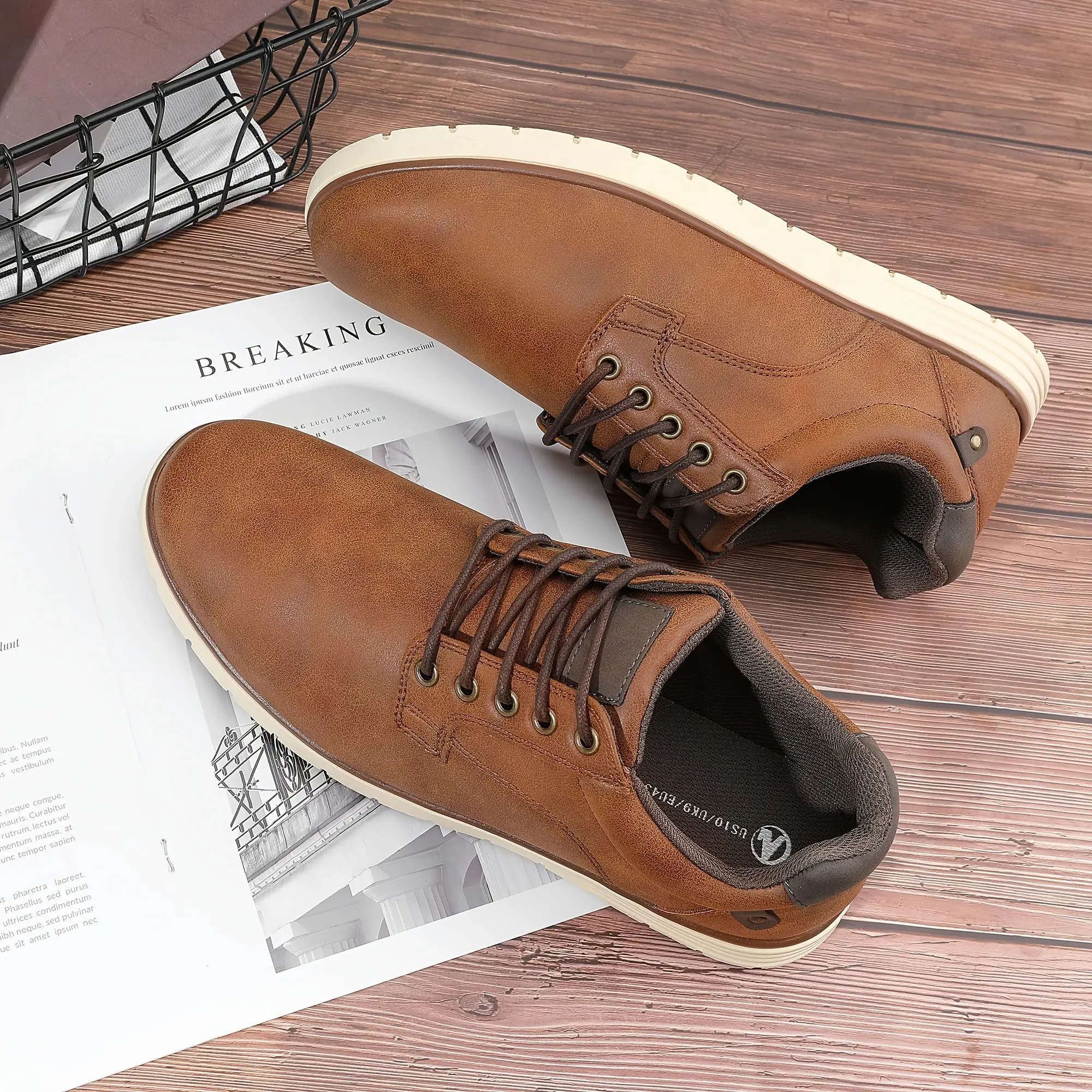 SHOESLOCKER Men's Brown Formal Oxfords - PU Leatherette, Closed-Toe, Lace-Up, High-End Black Foam Design, Comfortable Secure-Fit Footwear for Business, Work, Leatherette Formal Shoes, Closed-Toe Formal Shoes tiktokshopbacktoschool