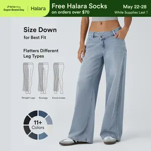 Halara Flex Asymmetric Low Rise Zipper Pockets Baggy Wide Leg Washed Casual Jeans #SwimWeek