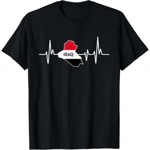 Heartbeat Design Iraqi Flag Iraq T-Shirt Pure Cotton Graphic Tees Menswear Top: Gifts for Men & Women
