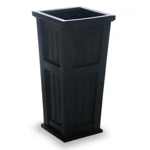 212 MAIN Cape Cod Tall Planter (4843-B Black) - Beadboard Design, Polyethylene, Single Wall, Outdoor Use, Self-Watering Tray, Root Growth Promotion