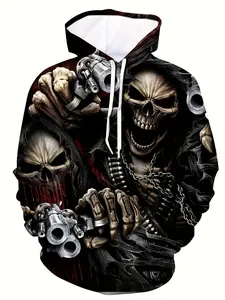 Men's Skull Pattern Gothic Hoodie, Casual Loose-Fitting Sweatshirt, Geometric Print, Fall & Winter Fashion, Sporty Style, Casual Sweatshirts, Casual Streetwear Sweatshirt, Casual Streetwear Hoodies