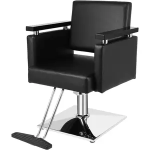 OmySalon Hydraulic Styling Chair for Hair Salon, Modern Hairdressing Barber Chair w/Square Base & Footrest, 360 Degrees Swivel, Beauty Spa Equipment
