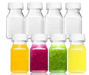 Liquid small plastic bottle - ginger juice water bottle with lid, healthy juice water bottle - refrigerator safe, leak proof, food grade 4 oz water bottle -8 packs.