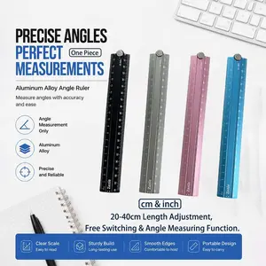 Multi-Functional Aluminum Folding Ruler, Adjustable 20-40cm, Extendable Protractor, Precise Measurements, Portable and Durable, Ideal for Students and Office Use