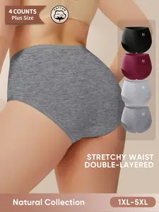【Soft Cotton】 Morelect High-Waisted Women's Underwear, 4-Pack, Sizes 1xl-5xl, Basic, Breathable, Comfortable, Seamless Triangle Panties