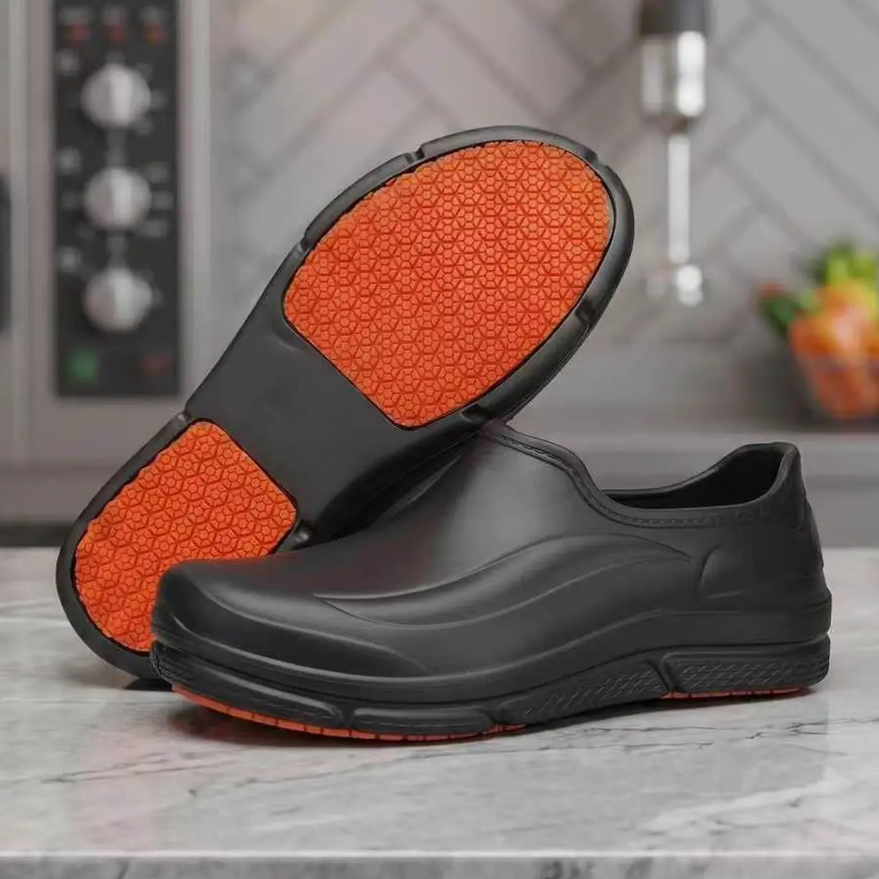 Men's FoamFam Professional Minimalist Plain Round Toe Slip-On Clogs - All Season, Non Slip, Waterproof, All-Day Comfort Nurse Chef Clogs with EVA Upper, Red Rubber Outsole for Restaurant Hospital Staff, Nurse Clogs, Clinical Shoes