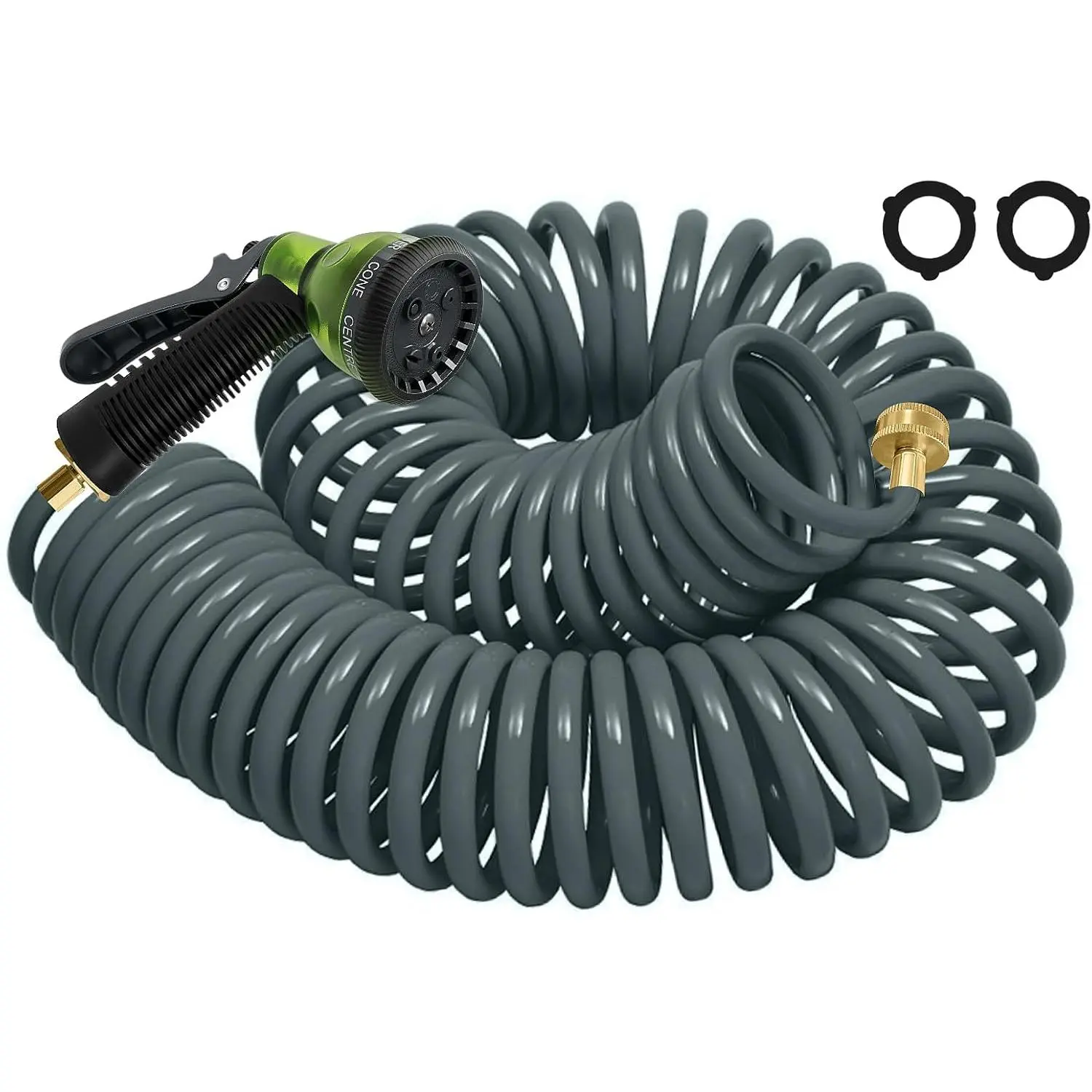 Coil Hose 50FT EVA Coil Garden Hose With 3/4'' Brass Connector Coiled Water Hose Lightweight And No Kink Includes 7 Patterns Spray Nozzle For Outdoors Lawn Watering  Washing